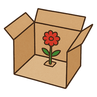 段ボールに花
