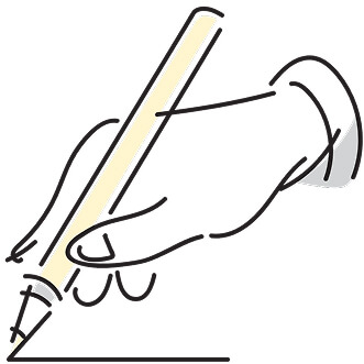 筆で紙に書いている